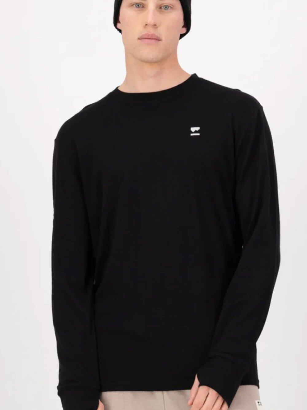Mons Royale 100% Merino medium weight Black Long Sleeve Shirt - Minimal Logo